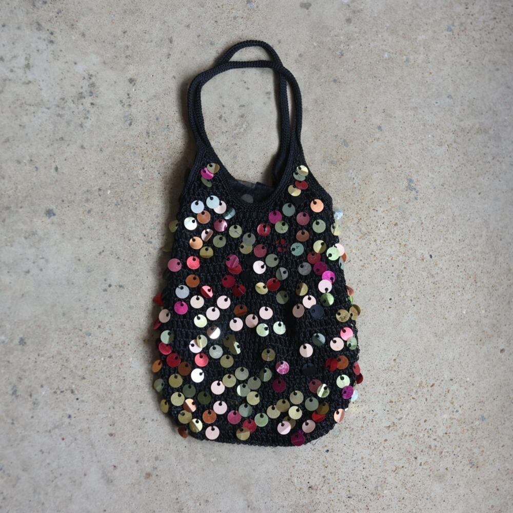 Vintage 90s Y2K Black Multicolor Sequin Paillette Shoulder Bag Purse